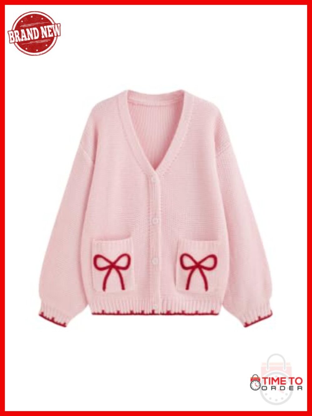 Women's V-Neck Chunky Knit Cardigan Long Sleeve Cozy Bow Detail with Pockets